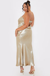 Liquid Satin Bandeau Cut Out Back Maxi Dress