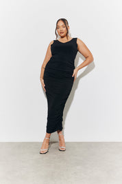 Magic Sculpting Plunge Neck Ruched Detail Midaxi Dress