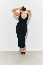 Magic Sculpting Plunge Neck Ruched Detail Midaxi Dress