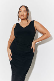 Magic Sculpting Plunge Neck Ruched Detail Midaxi Dress