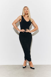 Magic Sculpting Plunge Neck Ruched Detail Midaxi Dress