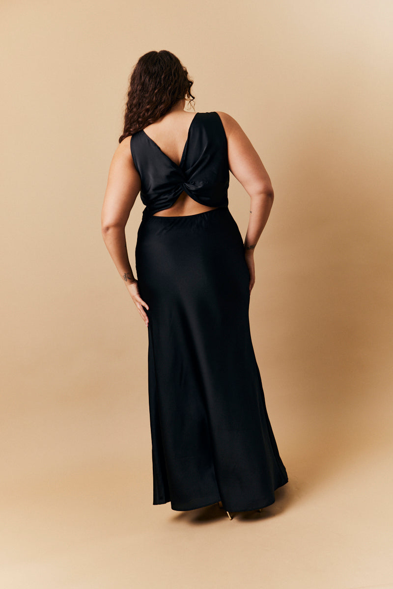 satin twist back maxi dress Satin Ruched Bust Twist Back Maxi Dress
