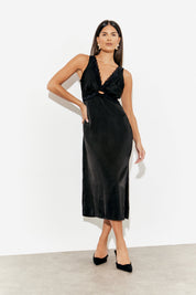 Lace Trim Satin Midi Dress