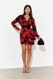 Abstract Print Wrap Mini Dress