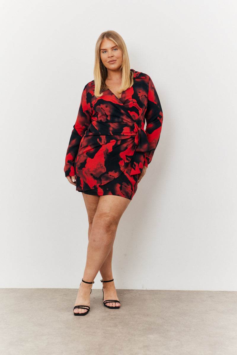 Abstract Print Wrap Mini Dress
