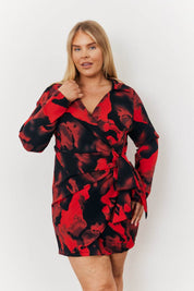 Abstract Print Wrap Mini Dress