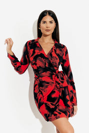 Abstract Print Wrap Mini Dress