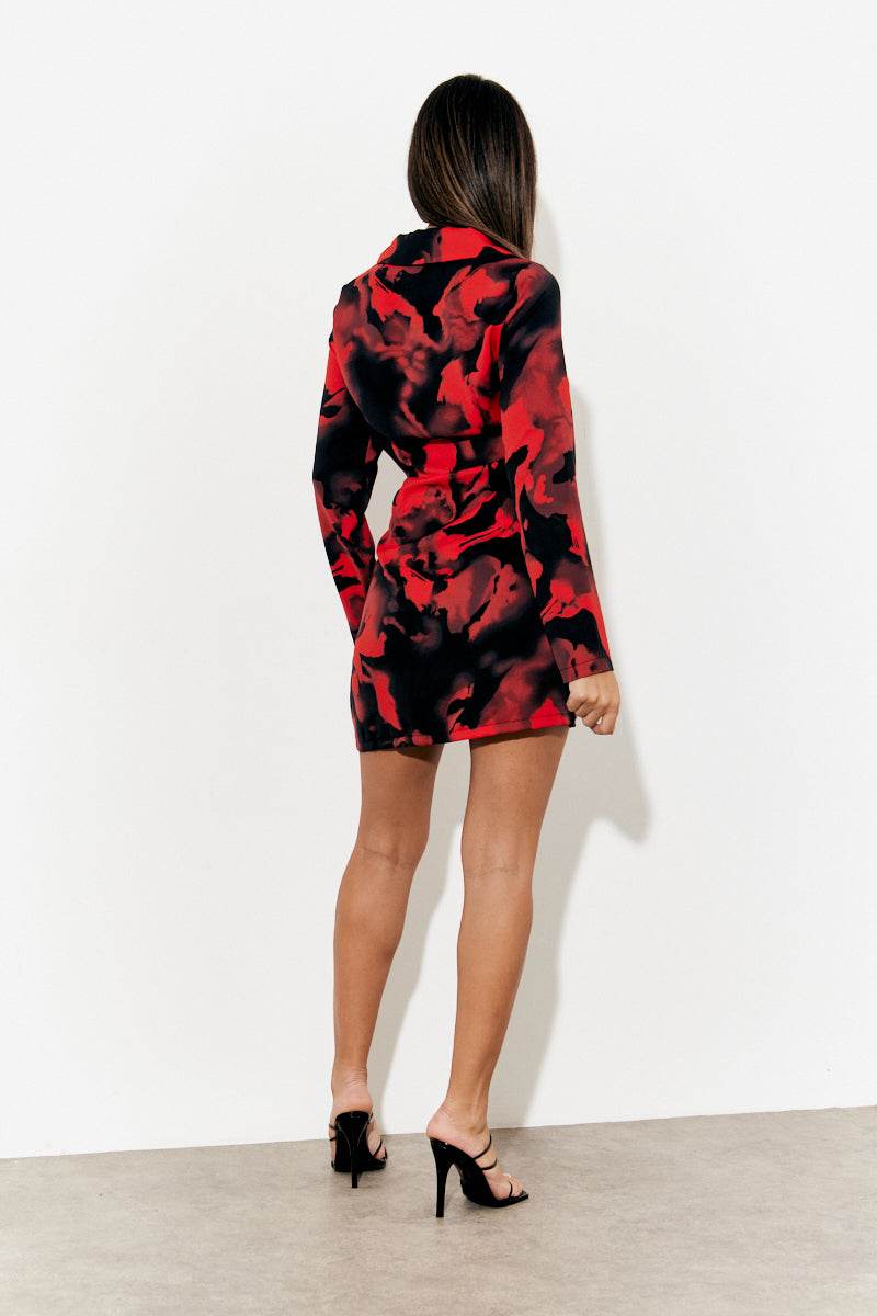 Abstract Print Wrap Mini Dress