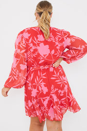 Floral Balloon Sleeve Godet Skater Mini Dress