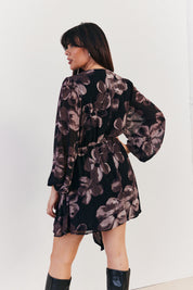 Floral Wrap Front Detail Skater Dress
