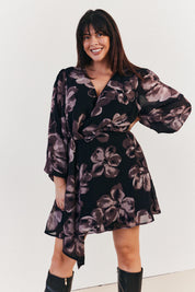 Floral Wrap Front Detail Skater Dress