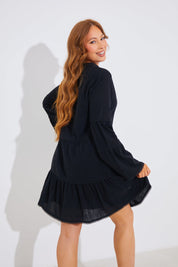 Trim Detail Tiered Long Sleeve Smock Dress