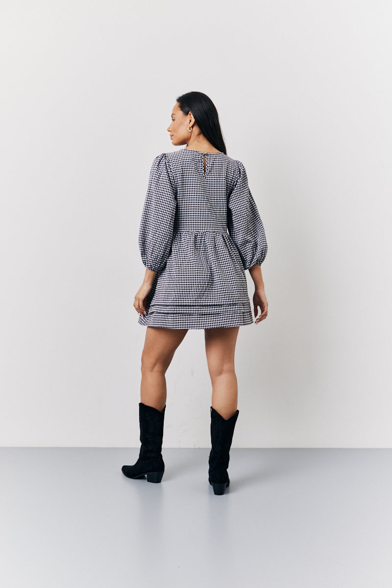 Black Gingham Mini Smock Dress