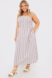 Striped Linen Look Midaxi Dress