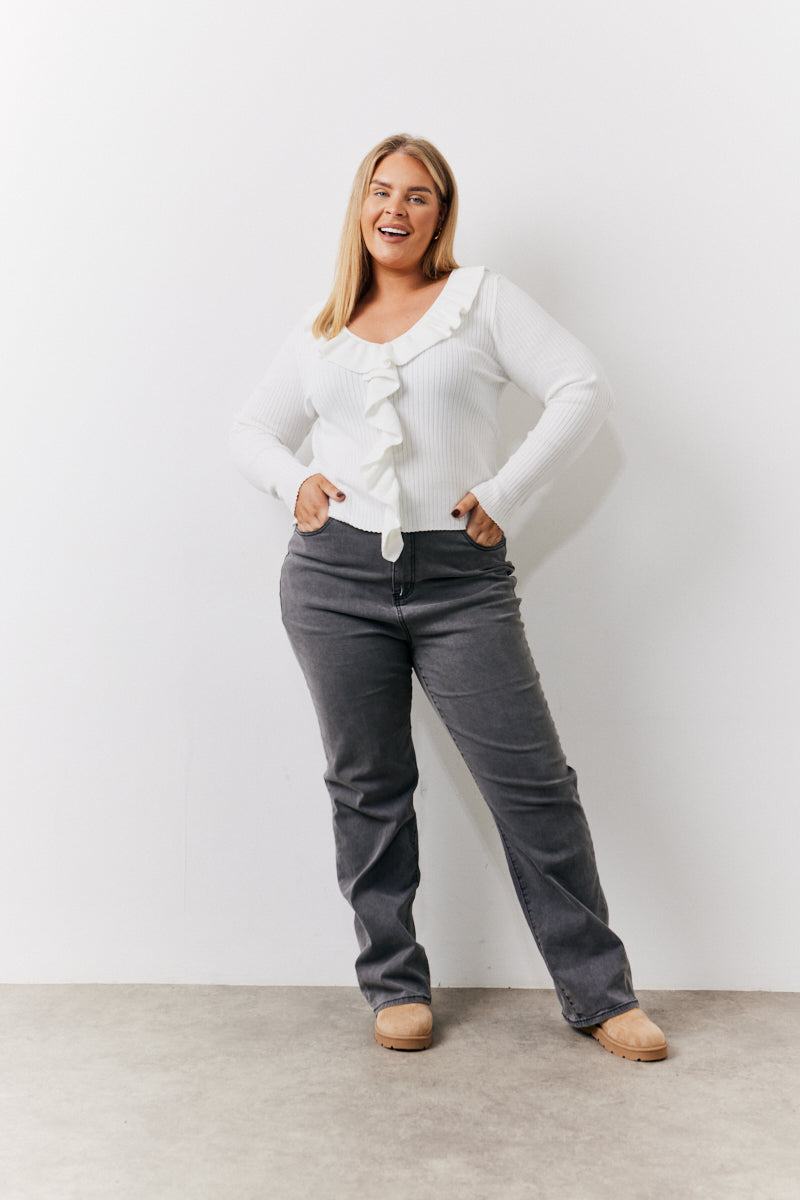 Cream Frill Detail Knitted Top