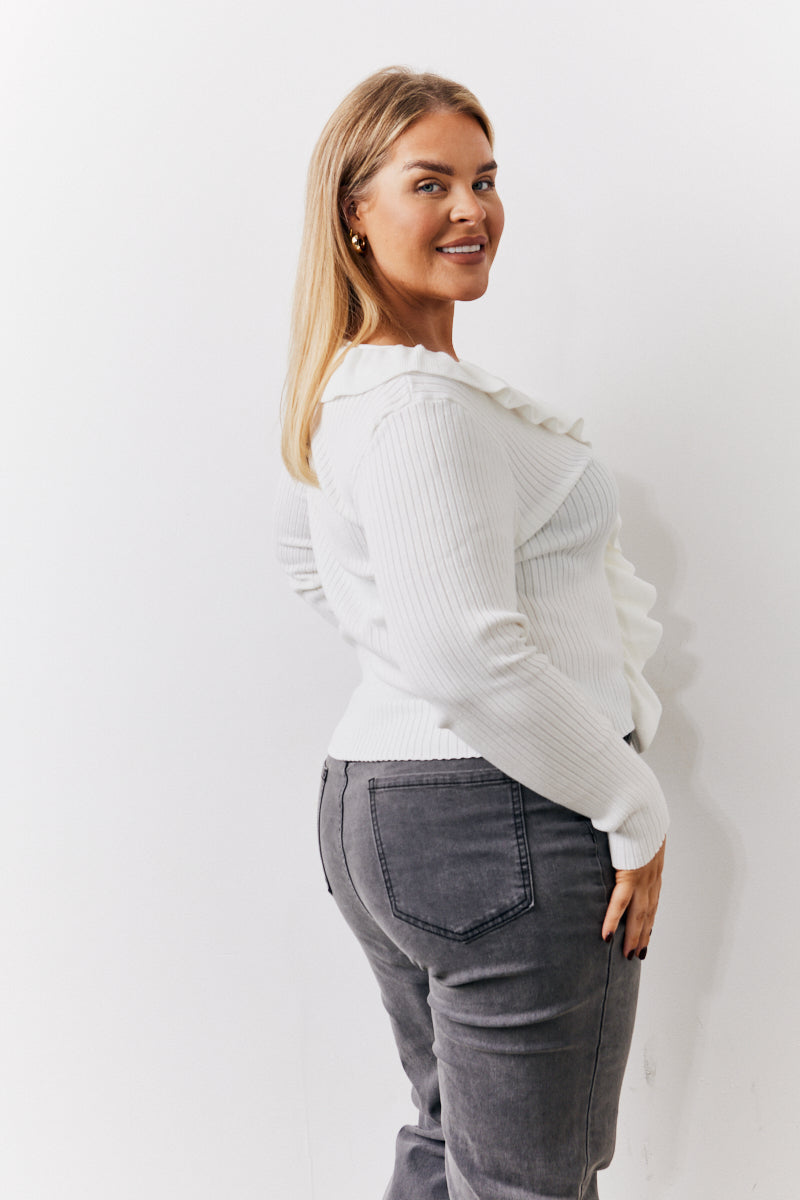 Cream Frill Detail Knitted Top