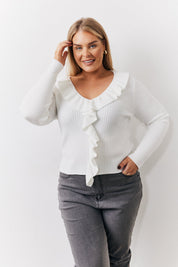 Cream Frill Detail Knitted Top