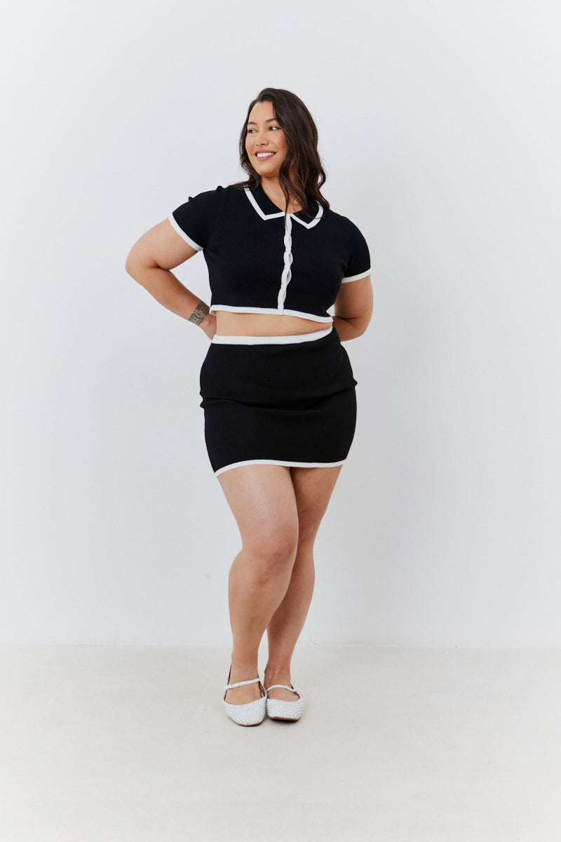 Contrast Piping Co Ord Knit Mini Skirt