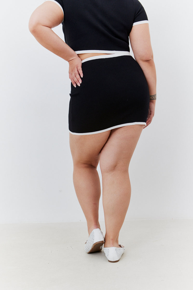 Contrast Piping Co Ord Knit Mini Skirt
