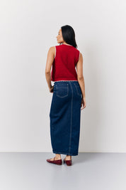 Red Contrast Edge Tie Front Knitted Waistcoat