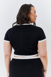 Contrast Piping Knit Co Ord Crop Top