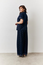 Navy Cherry Print Shirt and Trouser PJ Set