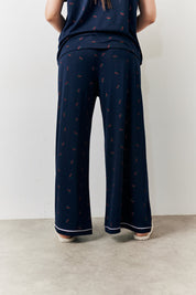 Navy Cherry Print Shirt and Trouser PJ Set