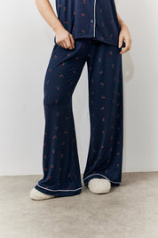 Navy Cherry Print Shirt and Trouser PJ Set