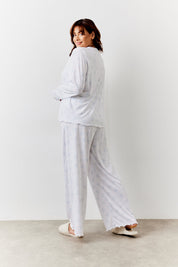 White Bow Print Long Sleeve Top and Trouser PJ Set