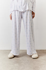 White Bow Print Long Sleeve Top and Trouser PJ Set