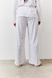 White Bow Print Long Sleeve Top and Trouser PJ Set