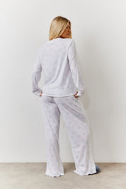 White Bow Print Long Sleeve Top and Trouser PJ Set