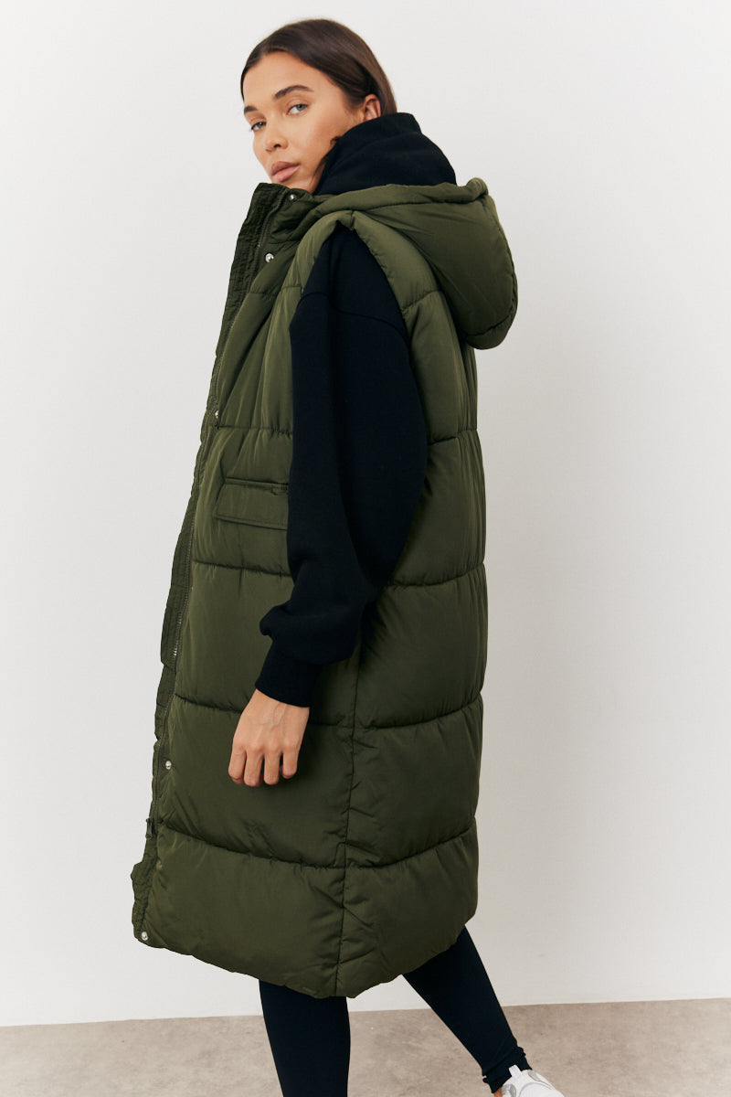 Longline Hooded Puffer Gilet