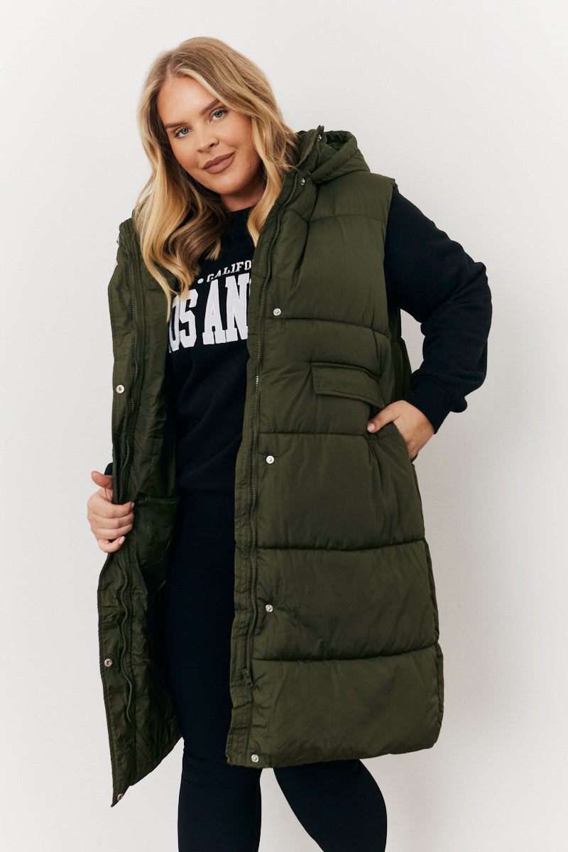 Longline Hooded Puffer Gilet