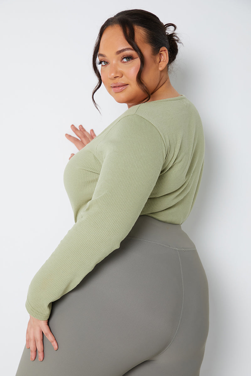 Long Sleeved Ribbed Square Neck Bodysuit