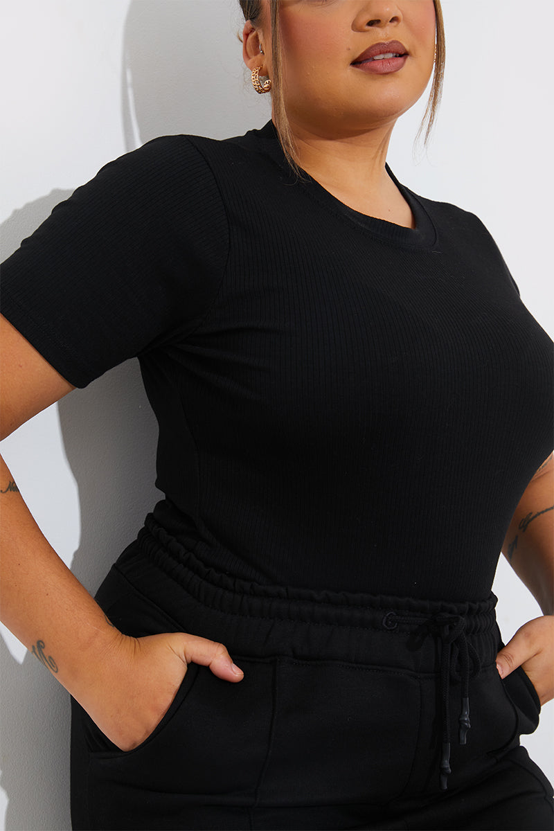 Ribbed Crew Neck Short Sleeve Bodysuit