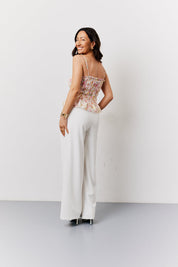 Pink Floral Print Shirred Cami Top