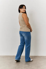 In The Style Longline Button Through Waistcoat in Stone
