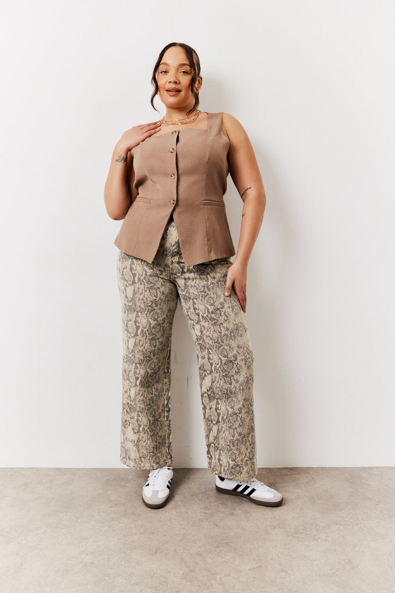 Stone Square Neck Longline Waistcoat