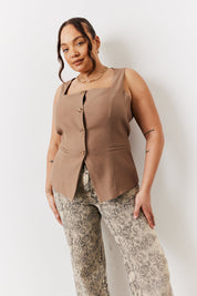 Stone Square Neck Longline Waistcoat