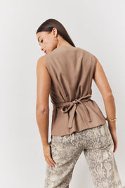 Stone Square Neck Longline Waistcoat