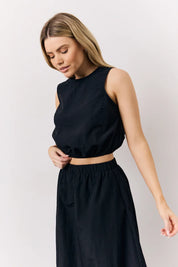In The Style Balloon Co-Ord Crop Top in Black