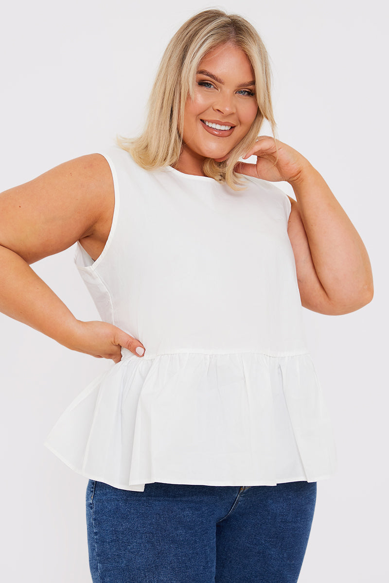 Cotton Sleeveless Peplum Blouse