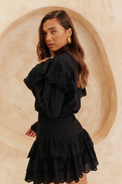 In The Style Frill Crochet Detail Co Ord Blouse in Black