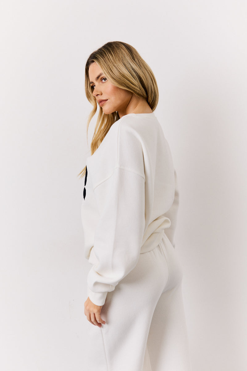 Cream 1992 Embroidered Slogan Sweatshirt