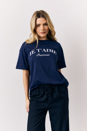 Navy Graphic Slogan T-Shirt