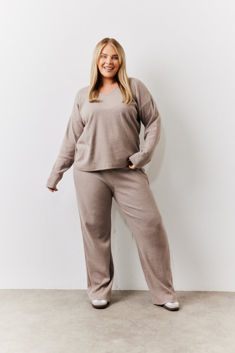Brushed Rib v Neck Co Ord Top