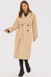 Faux Wool Belted Longline Coat