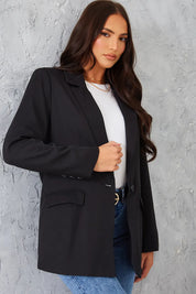 In The Style Longlined Tailored Blazer in Black
