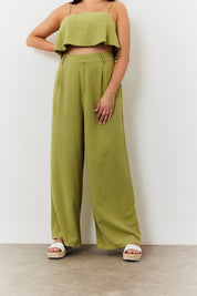 Linen Blend Wide Leg Trouser